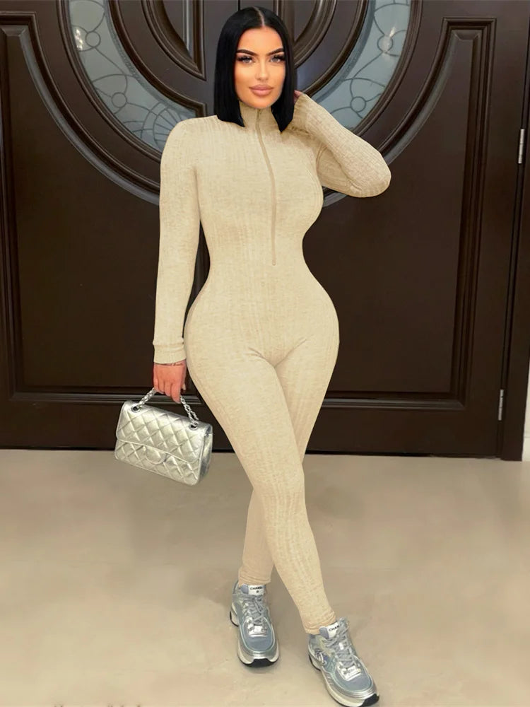 Nibber Women’s Turtleneck Zip Long‑Sleeve Stretch Jumpsuit