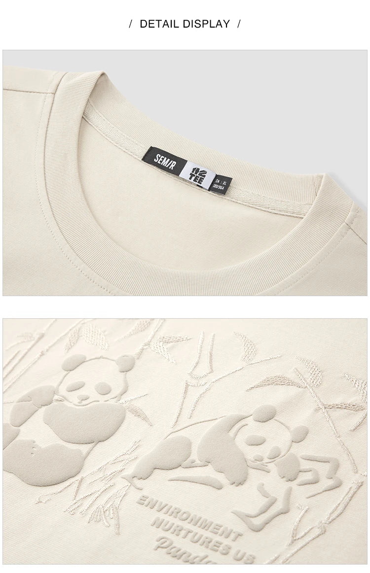 Semir Short Sleeve T-Shirt Men 2025 New Summer Cool Feeling Panda Print Embroidered Loose Top for Trendy and Comfortable Style