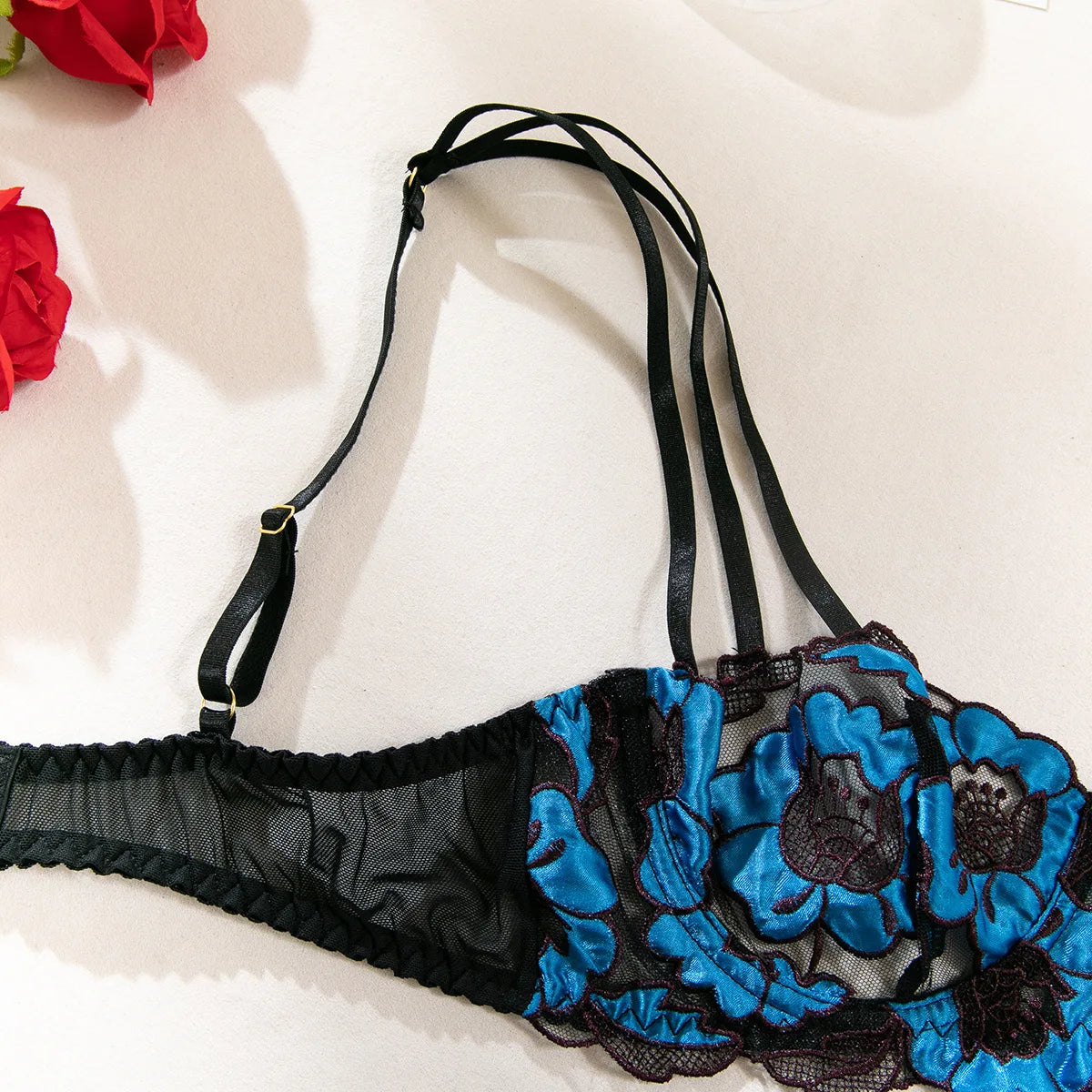 Diccvicc Floral Embroidery Mesh Lingerie Set