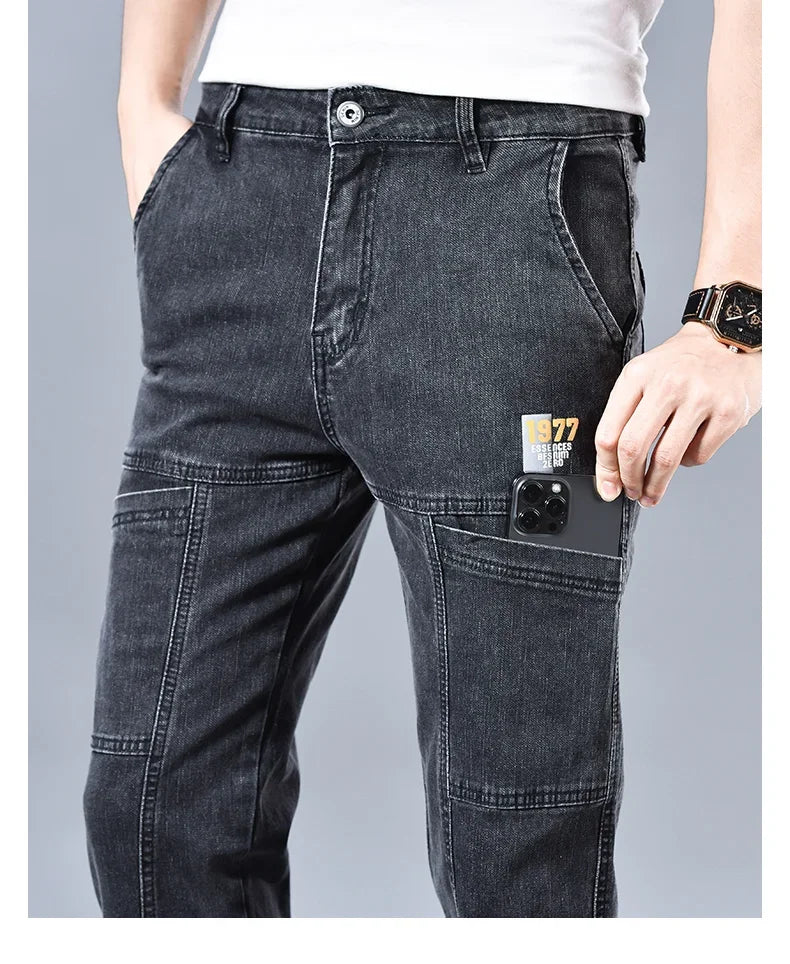 Multi‑Pocket Stretch Denim Jeans