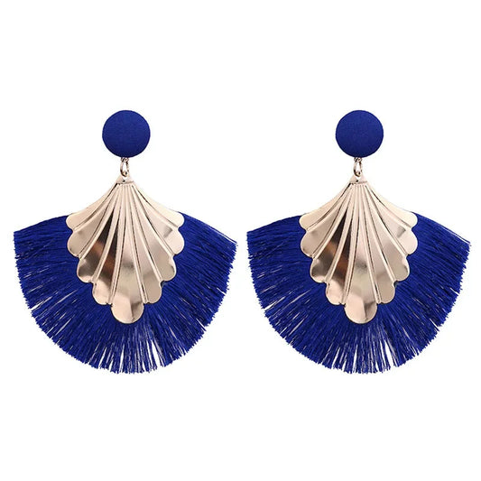 FSUNION 2025 New Bohemia Fan Shaped Tassel Earrings For Women Exaggerated Big Statement Fringed  Vintage Dangle