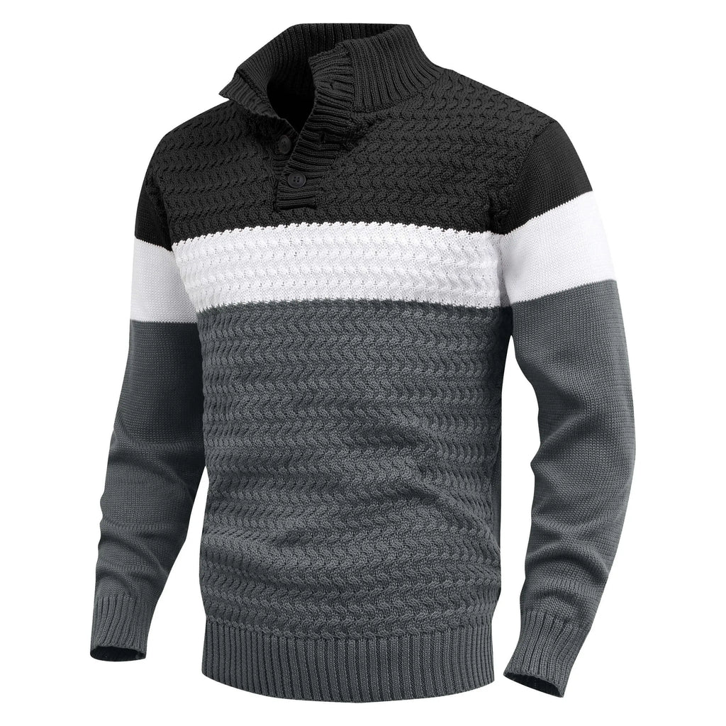 Men’s Tri‑Button Mock Neck Sweater