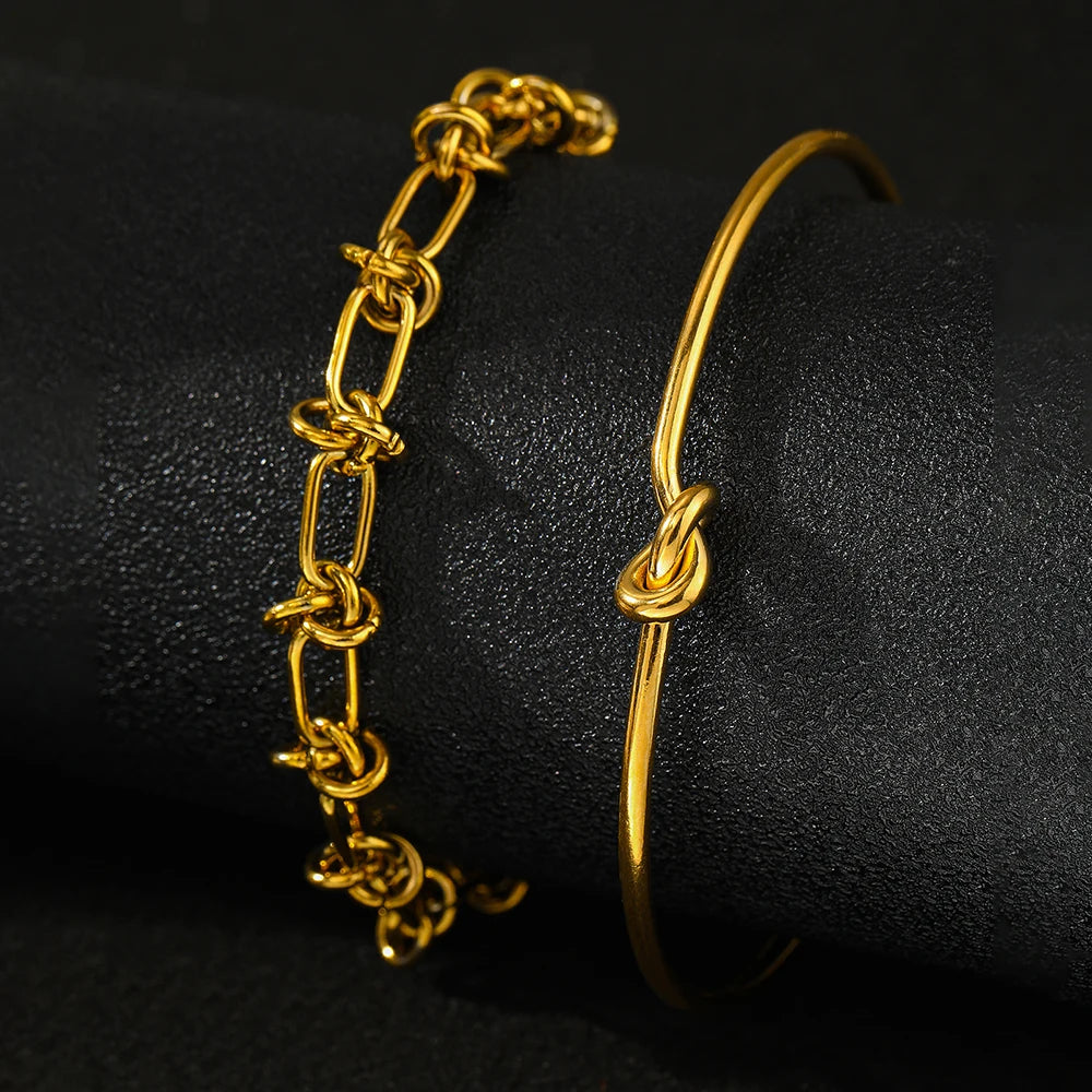 Stainless Steel Bracelet 2 Pieces Popular Creative Knotted Bracelet Vintage Design Bracelet For Women Jewelry Unusual Gifts New