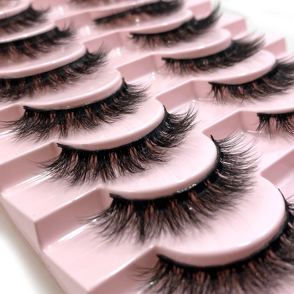 10Pairs Multipack 3D Mink Lashes False Eyelashes Handmade Wispy Fluffy Long Lashes Natural Eye Makeup Tools Eye Lashes H13 E08