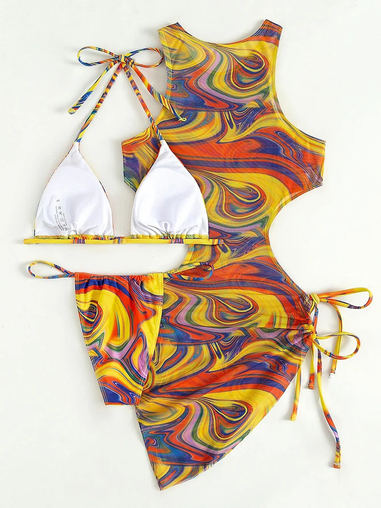 Women’s 3‑Piece Leopard Halter Bikini Set — Sexy Backless Bandage Swimsuit with Beach Cover‑Up (2026 Swimwear)