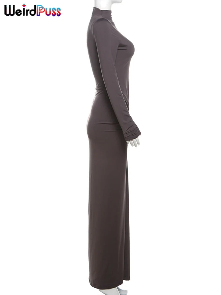 Women’s Ruched Long‑Sleeve Bodycon Dress – O‑Neck Slim Fit Hipster Pleated Autumn Classic