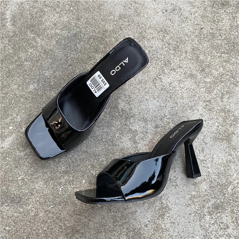 Women’s Square‑Head Thin High‑Heel Slippers