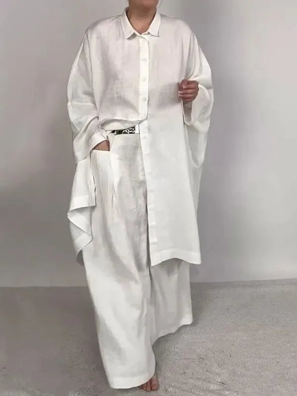 Casual Ladies Long Sleeve Single Breasted Straight Wide Leg Sets Fashion Women Set Elegant Solid 2 Piece 2025 New Pants Sets