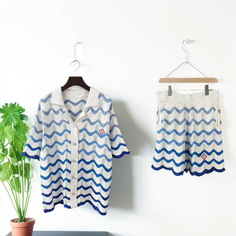 CASABLANCA T Shirt 100% Cotton Color Matching Summer Men's Summer Set Beach Short Sleeve Round Neck T-shirt Women Two-piece Set