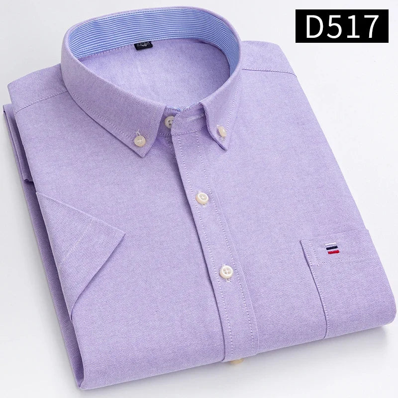 Men’s 100% Cotton Oxford Short‑Sleeve Shirt – Breathable Summer Plaid/Striped Business Casual (Regular/Oversized Fit)