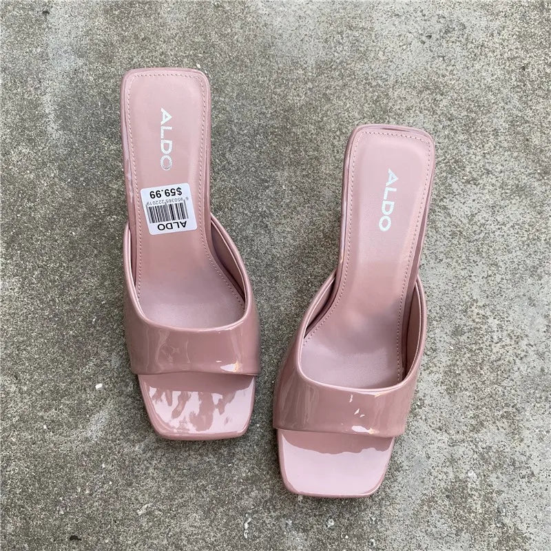 Women’s Square‑Head Thin High‑Heel Slippers