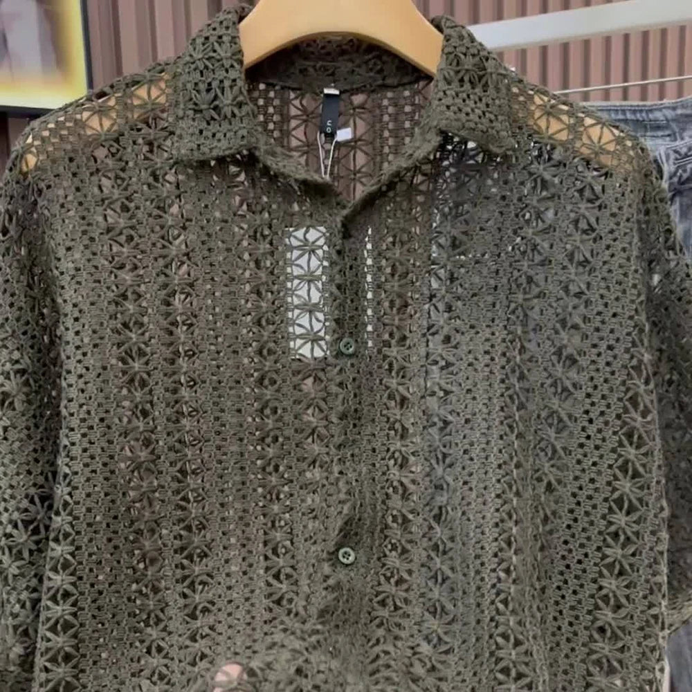 Men’s Knitted Hollow Short‑Sleeved Shirt