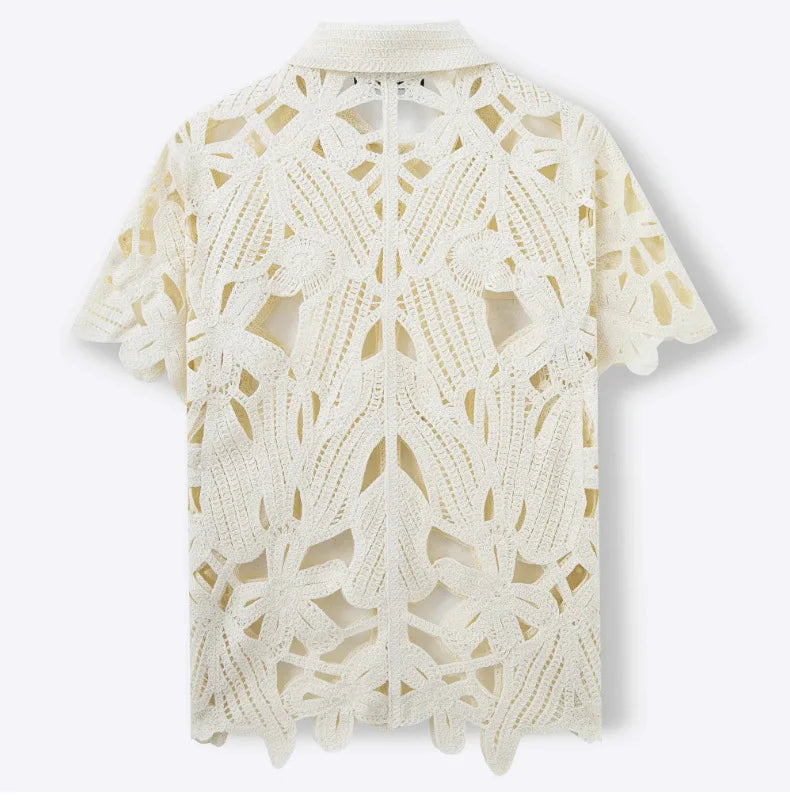 French Retro Crochet Polo Shirt