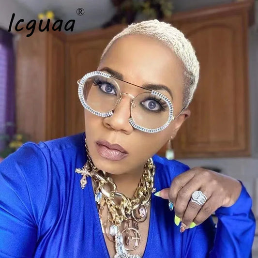 Diamond Round Sunglasses Women 2022 Crystal Blingbling Sun Glasses Men Female Plain Sun Glasses Lunette De Solei Sunglasses