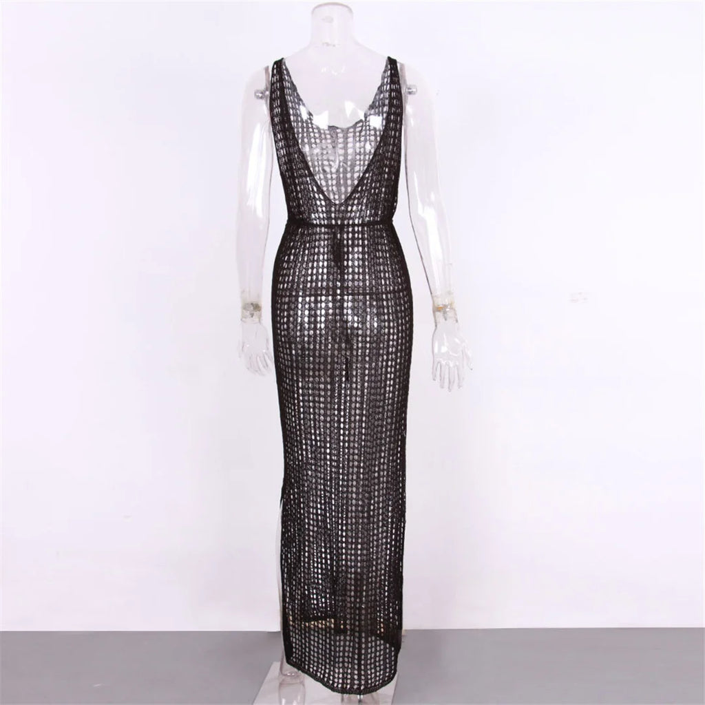 Women’s Backless Hollow‑Out Crochet Beach Cover‑Up