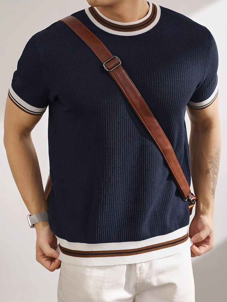 Slim‑Fit Elastic Knit T‑Shirt