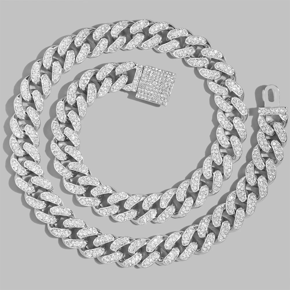 HipHop Men Iced Out Cuban Link Chain Necklace 13/14/20MM Gold Silver Color AAAA+ Rhinestone Cuba Necklace Men's Birthday Jewelry
