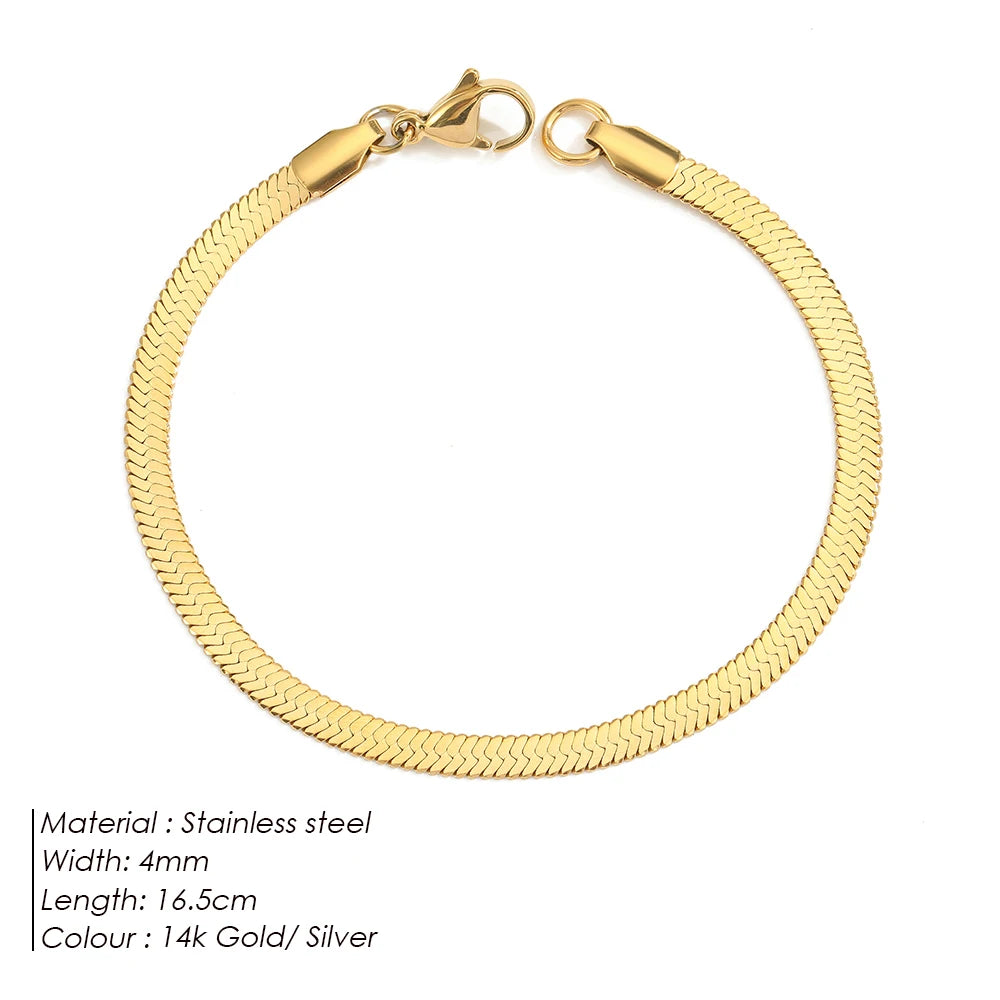 eManco Women Trend Classic Snake Chain Bracelet Gold Color Width 2/3/4/5MM Stainless Steel Chain Bracelet For Women Jewelry Gift