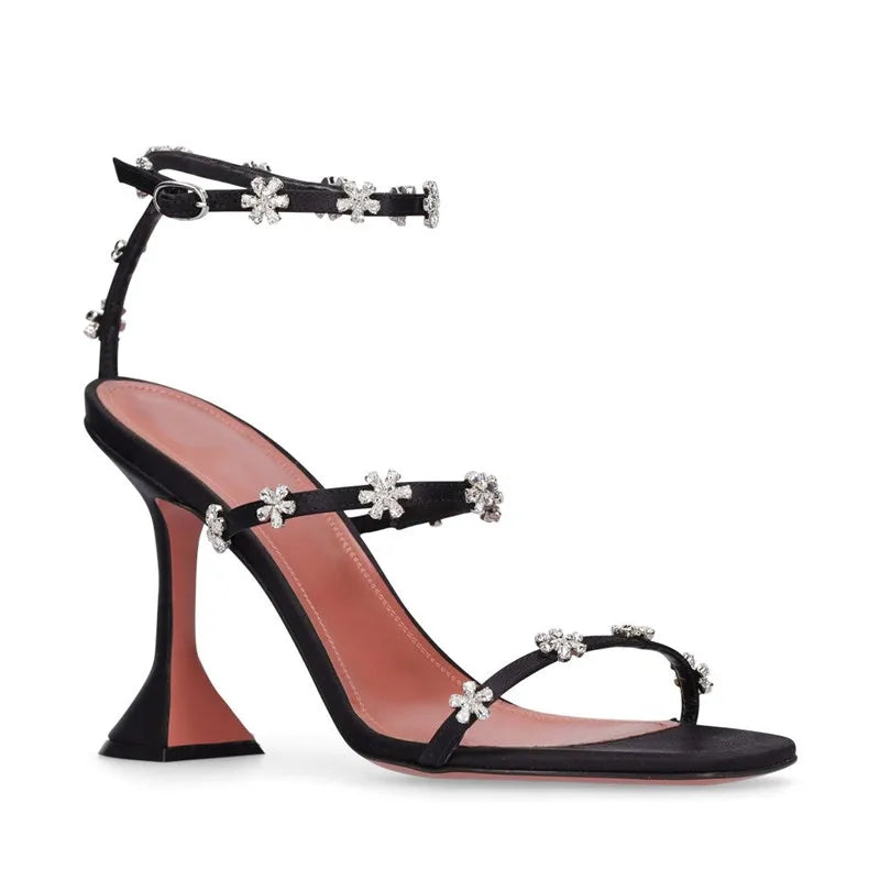 Luxury Crystal Flowers Women Sandals Fashion Ankle Strap Buckle High heels Gladiator sandals Elegant Summer Wedding Prom Shoes