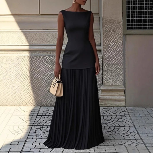 Women’s 2026 Spring/Autumn Two‑Piece Set – Elegant Pleated Dress with Matching Vest Overskirt for Parties & Fashion Wear