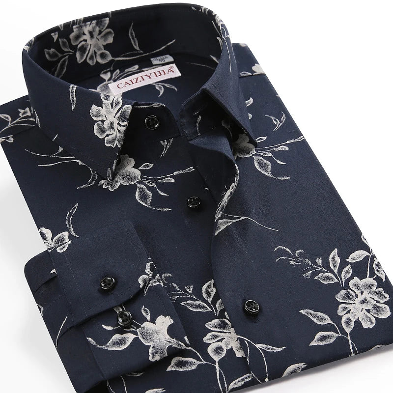 Men Long Sleeve Floral Print Shirt Brand Casual Fashion Button Up Printed Flower Shirts Dress Men Slim Fit Thin Clothing
