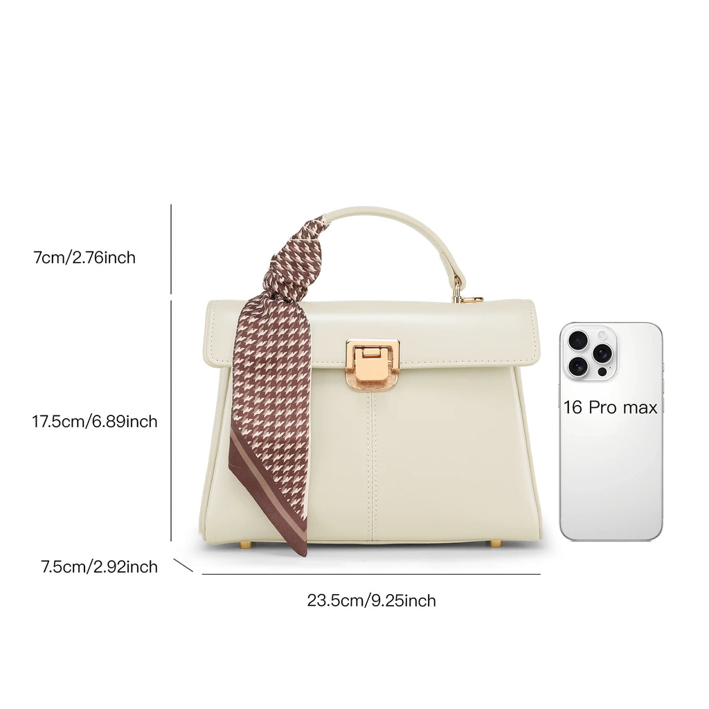 ITAMOOD Genuine Leather Handbag with Scarf | Luxury Designer Trendy Shoulder Bag Solid Color Commuting Bag | bags for women gift
