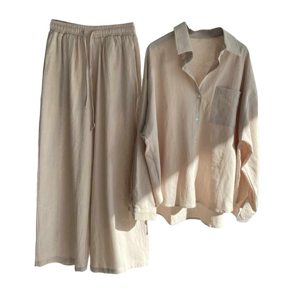 Sprind Summer Cotton Linen Women's 2 Piece Sets Outfits Printed Elegant Casual Plus Size Matching Set Women's Suit Blouse Pants