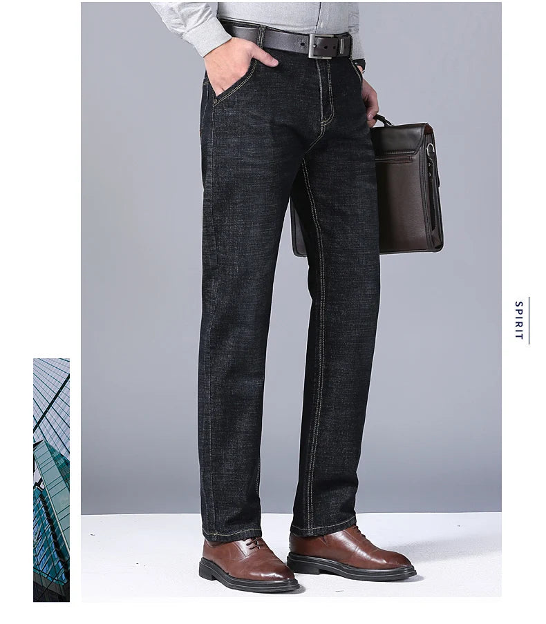 Straight‑Leg Micro‑Elastic Jeans