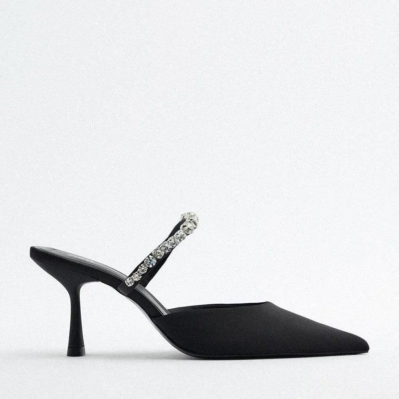 Women’s Rhinestone Slingback Heels – Elegant 2023 Party Pumps & Modern Mule Sandals