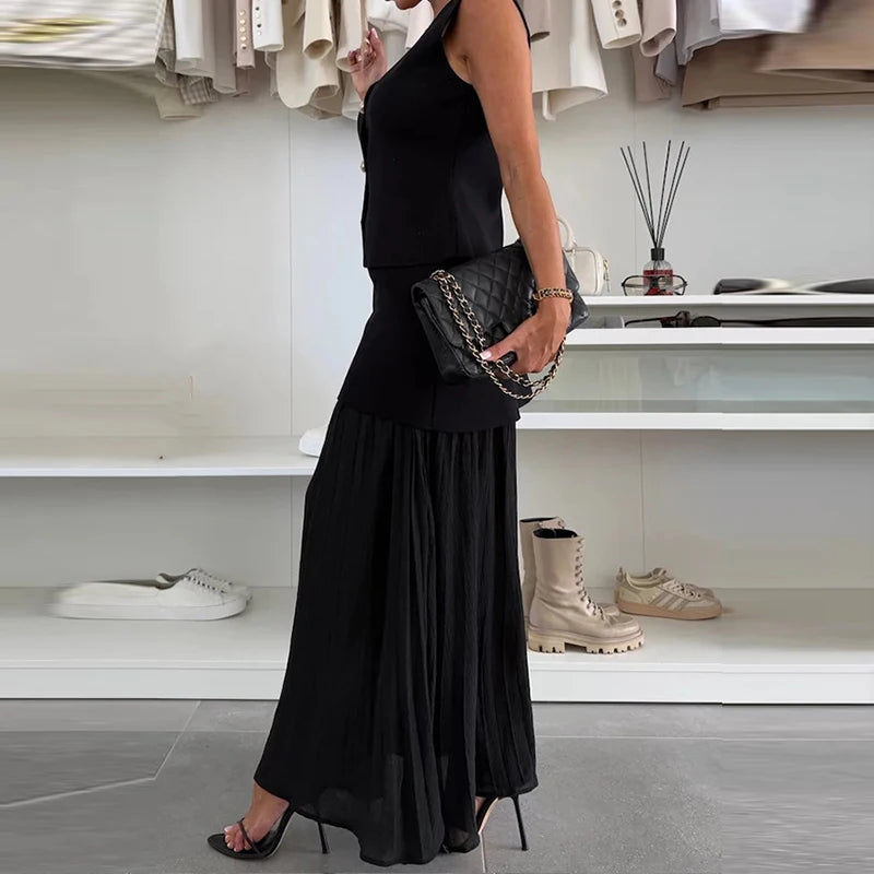 Women’s Elegant Patchwork Knitted Two‑Piece Dress Set