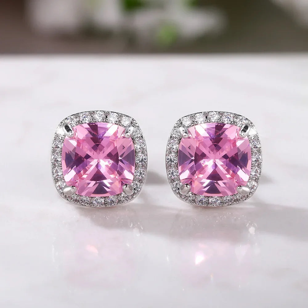 2025 New Arrivals Fashion Luxury silver color korean Zircon Stud Pink Earing Earrings For Women Girl Party Gift Jewelry Z7