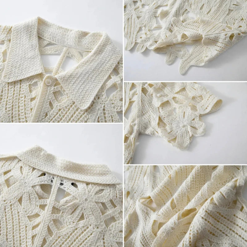 French Retro Crochet Polo Shirt