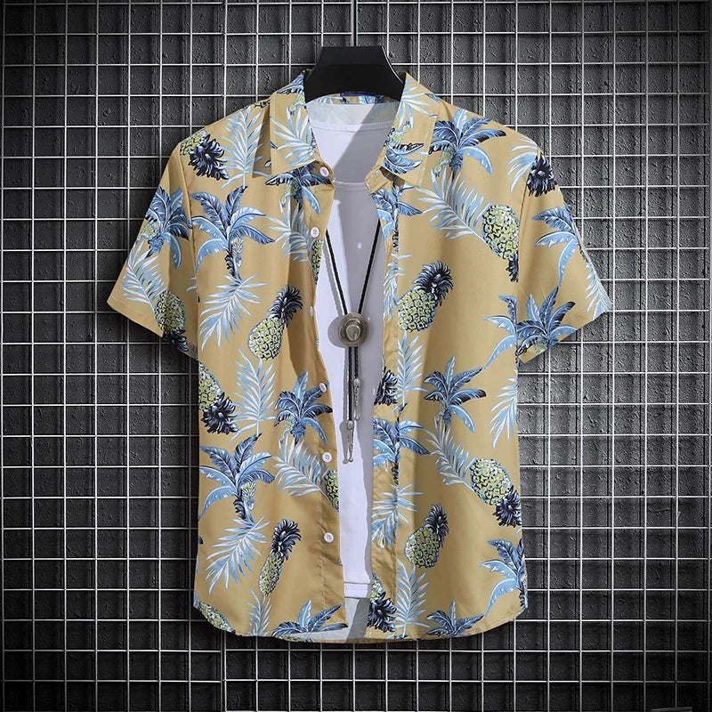 Men’s Summer Printed Short‑Sleeve Shirt – Thin Beachwear Turtle‑Neck / Polo Casual Top
