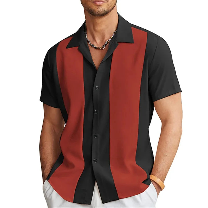 Fashion summer 2023 men's shirt bowling shirt button shirt casual short sleeve color matching lapels street daily men's 6 colors