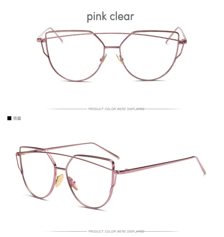 CCSPACE Cat Eye Sunglasses Women Brand Designer Fashion Shades Eyewear Twin-Beams Mirror Sun Glasses For Female UV400