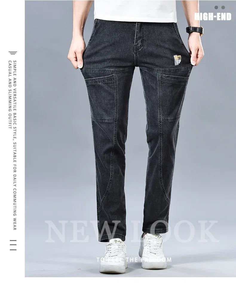 Multi‑Pocket Stretch Denim Jeans