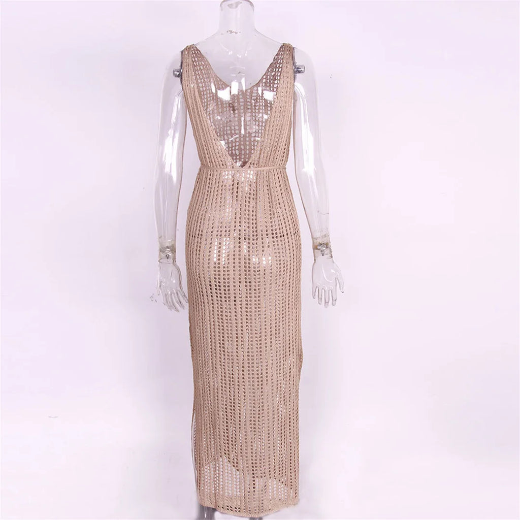 Women’s Backless Hollow‑Out Crochet Beach Cover‑Up