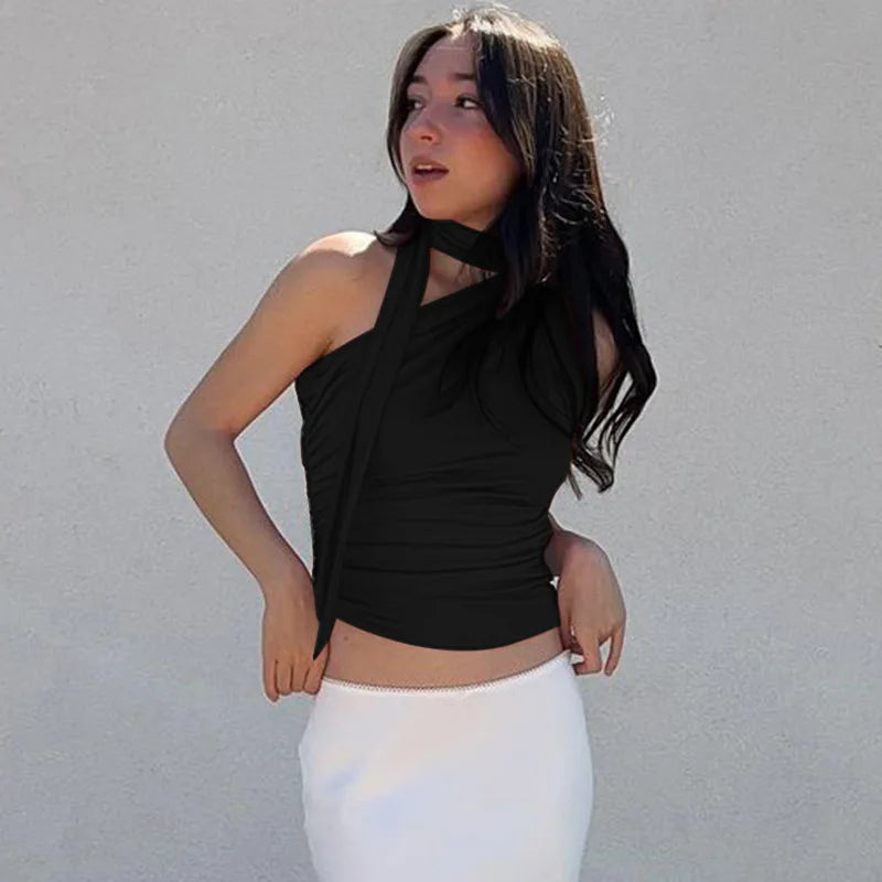 Women’s Backless Halter Crop Top – Sexy Off‑Shoulder Y2K Sleeveless Summer Tank for Club & Casual Wear