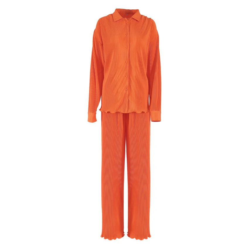 CM.YAYA Street Women's Set Long Sleeve Shirt Tops and Wide Leg Pants Elegant Tracksuit Two Piece Set Sweatsuit Fitness Outfits
