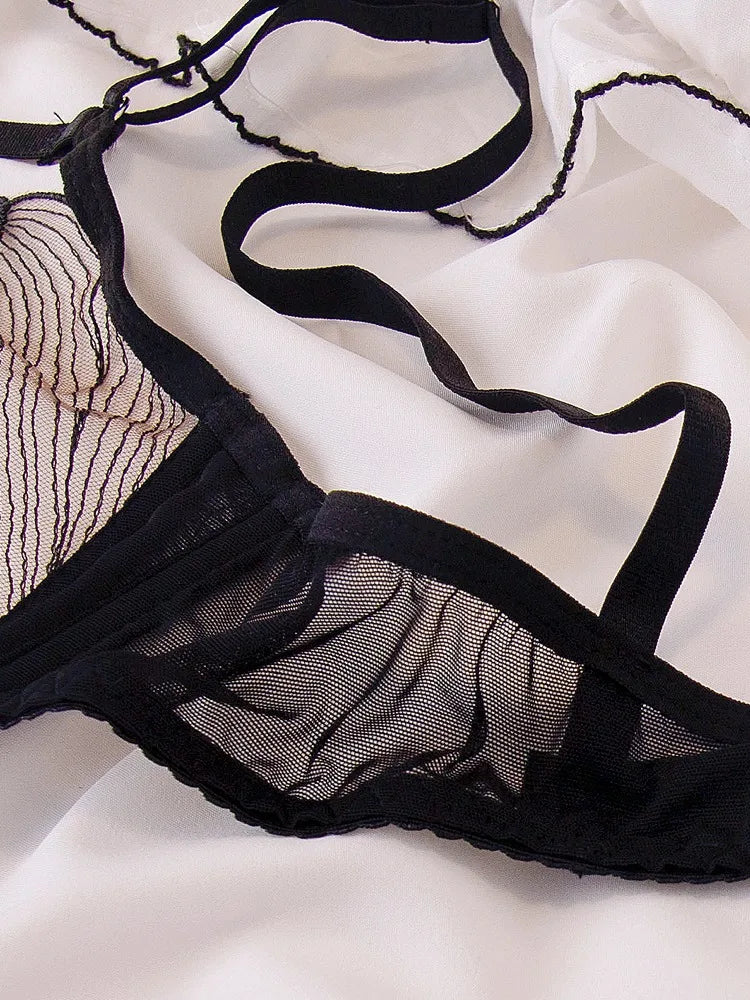 Black Mesh Eyelash Lace Lingerie Set