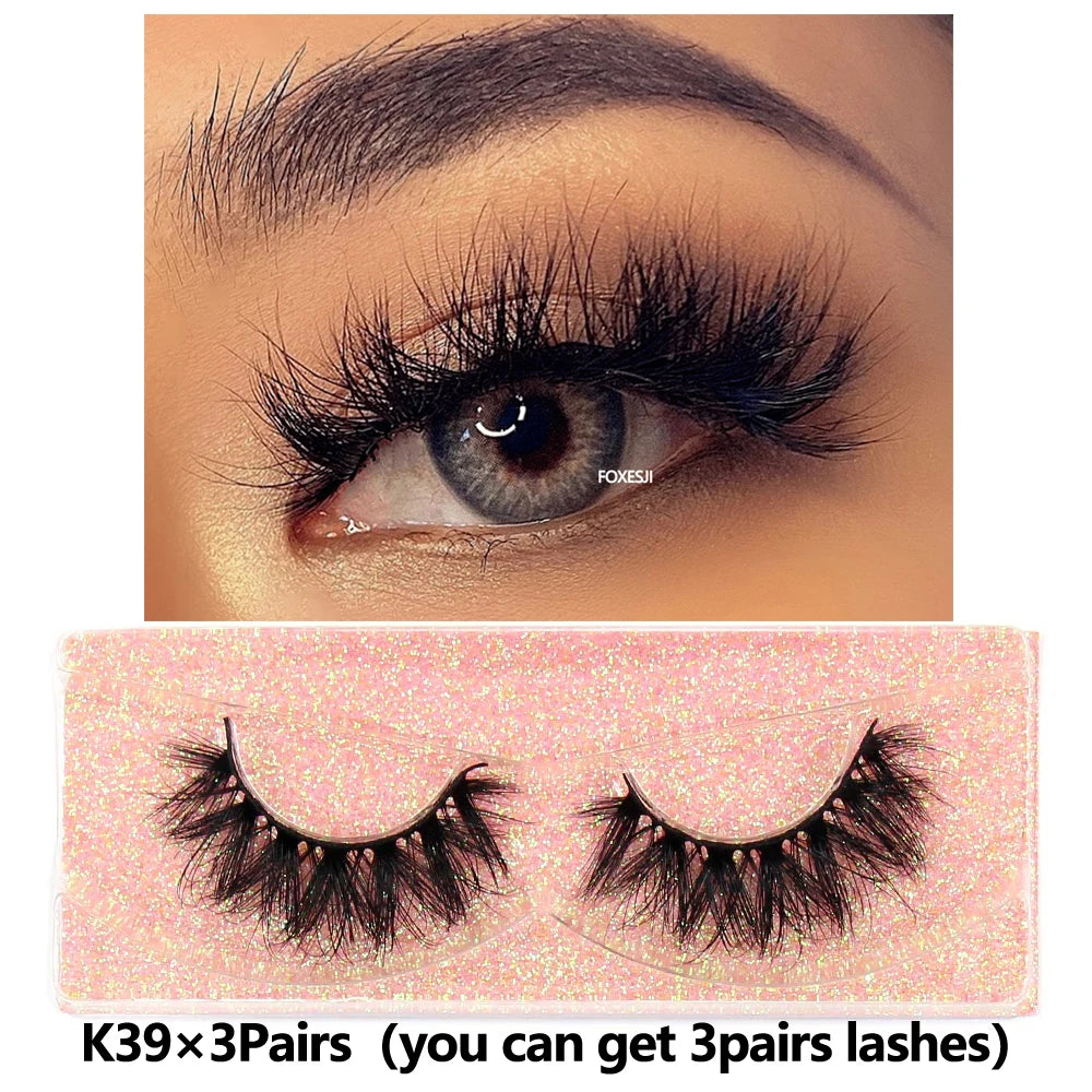FOXESJI 3Pairs 3D Mink Lashes Fluffy Wispy Soft Corss Mink Fake Eyelashes Reusable Lash Extension Thick False Eyelashes Makeup