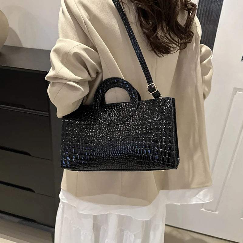 Women's Crocodile Pattern PU Leather Handbags Green Square Bag Fashion Brand Shoulder Messenger Bags Female Clutches