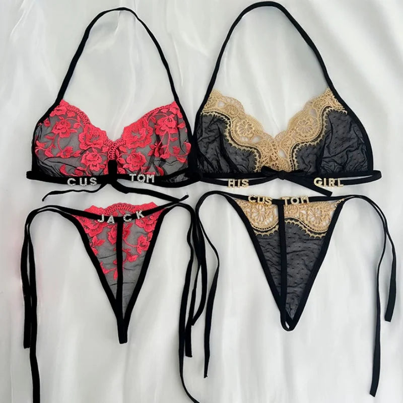 Custom Name Crystal Letter Lace Lingerie Set