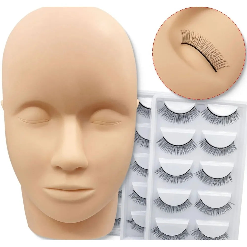 Eyelash Extension Training Head & Lashes Pack – Professional Practice Mannequin for Lash Extension Training