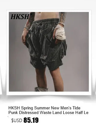 HKSH Spring Summer New Men's Tide Streetwear Cotton Solid Color Loose RO Style Short Sleeves Large Tees Chic Dark T-shirt HK2008