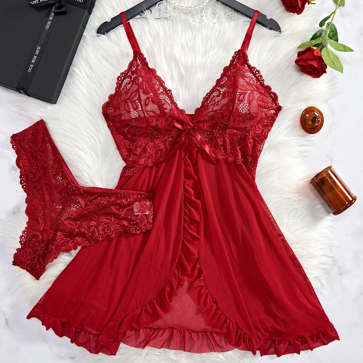 Tulle Lace V‑Neck Night Dress