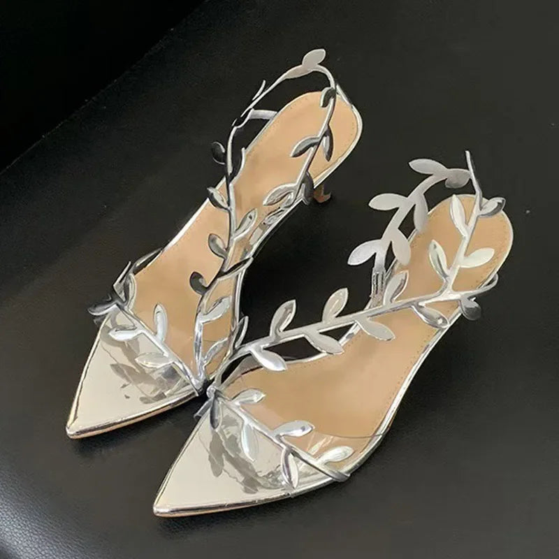 Eilyken Summer Golden Open Toe PVC Transparent Women Sandals Street Style Party Wedding Thin Heels Shoes Fashion Pumps