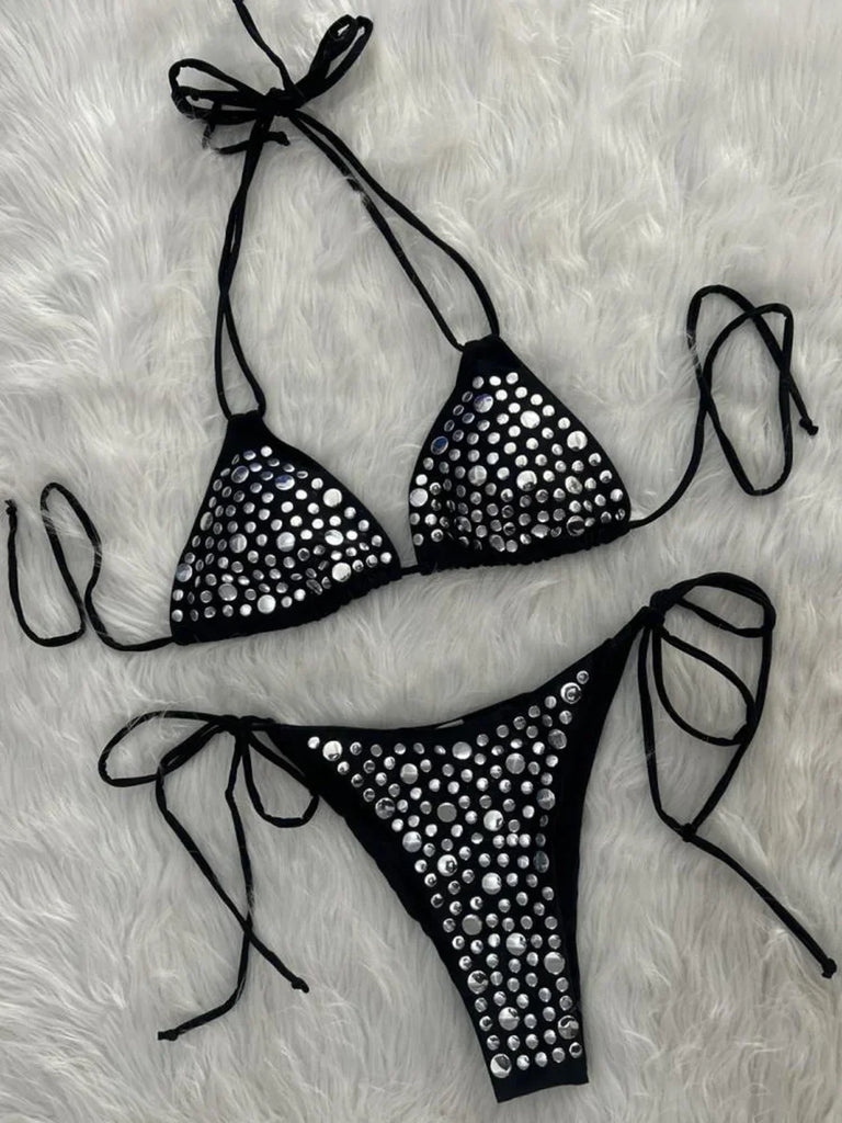 2026 Metallic Sequins Halter Bikini — Women’s Two‑Piece Sexy Swimwear Beach Bather Set
