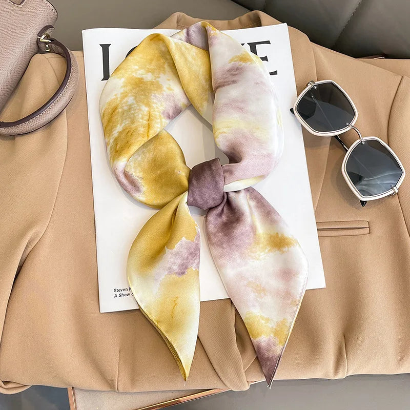 Luxury Brand Square Silk Scarf Women Hairband Design Printed Small Satin Shawls Foulard Neckerchief Female Headbands Bandana