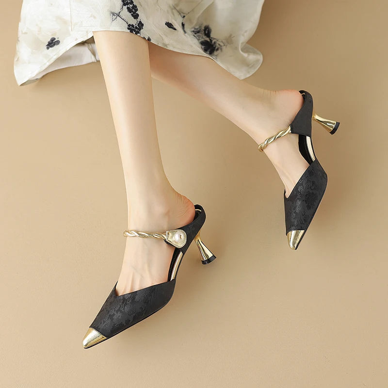 Pointed Toe Pearl Slingback Sandals